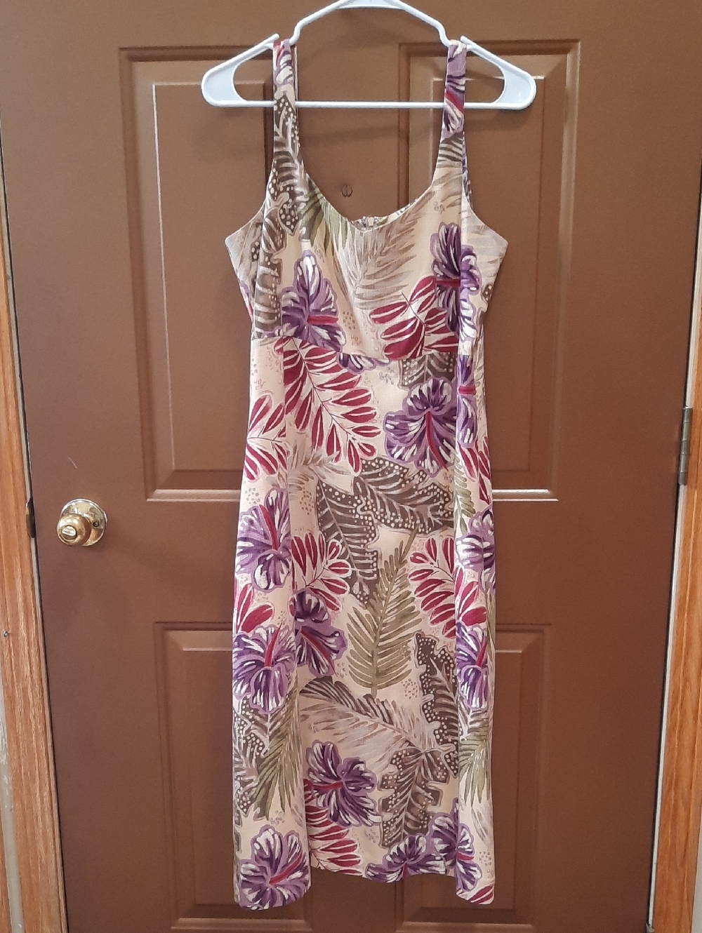 Tommy Bahama Beige Tropical Midi Dress with Purple & Green Floral